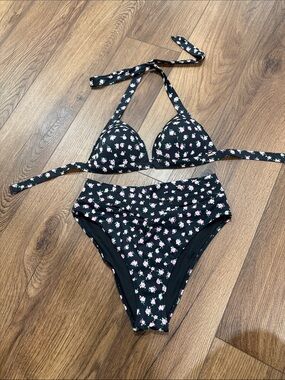 Pink Victoria's Secret Pink Black Floral Bikini  Set (XL)